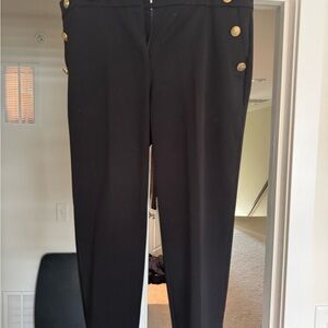 LOFT Black Straight Leg Pants with Gold Buttons